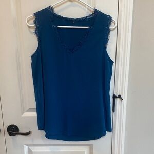 Sleeveless Lace-Trim V-Neck Top - Teal Blue